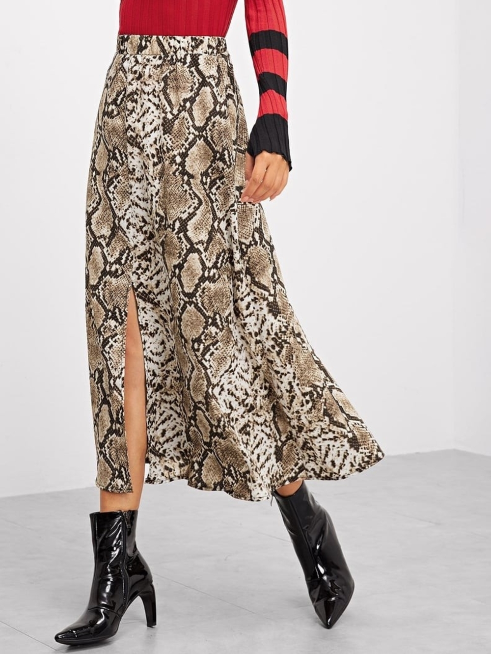 Zara Beige Snake-Print Maxi Skirt with Front Slit